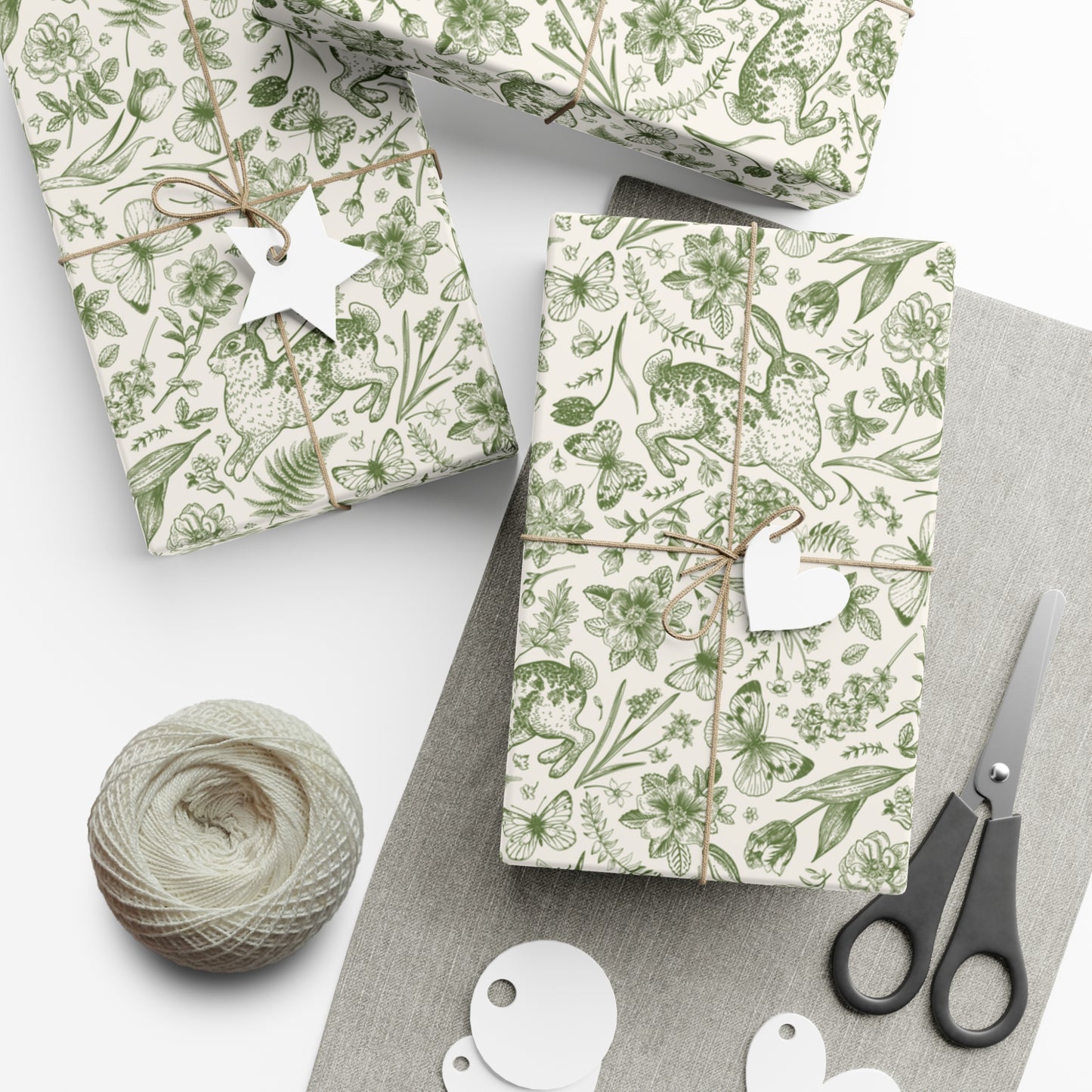 French Green Toile Easter Wrapping Paper, Adorable Bunnies Gift Wrap, Wrapping Paper, Easter Gift, Easter Basket, Easter Rabbit