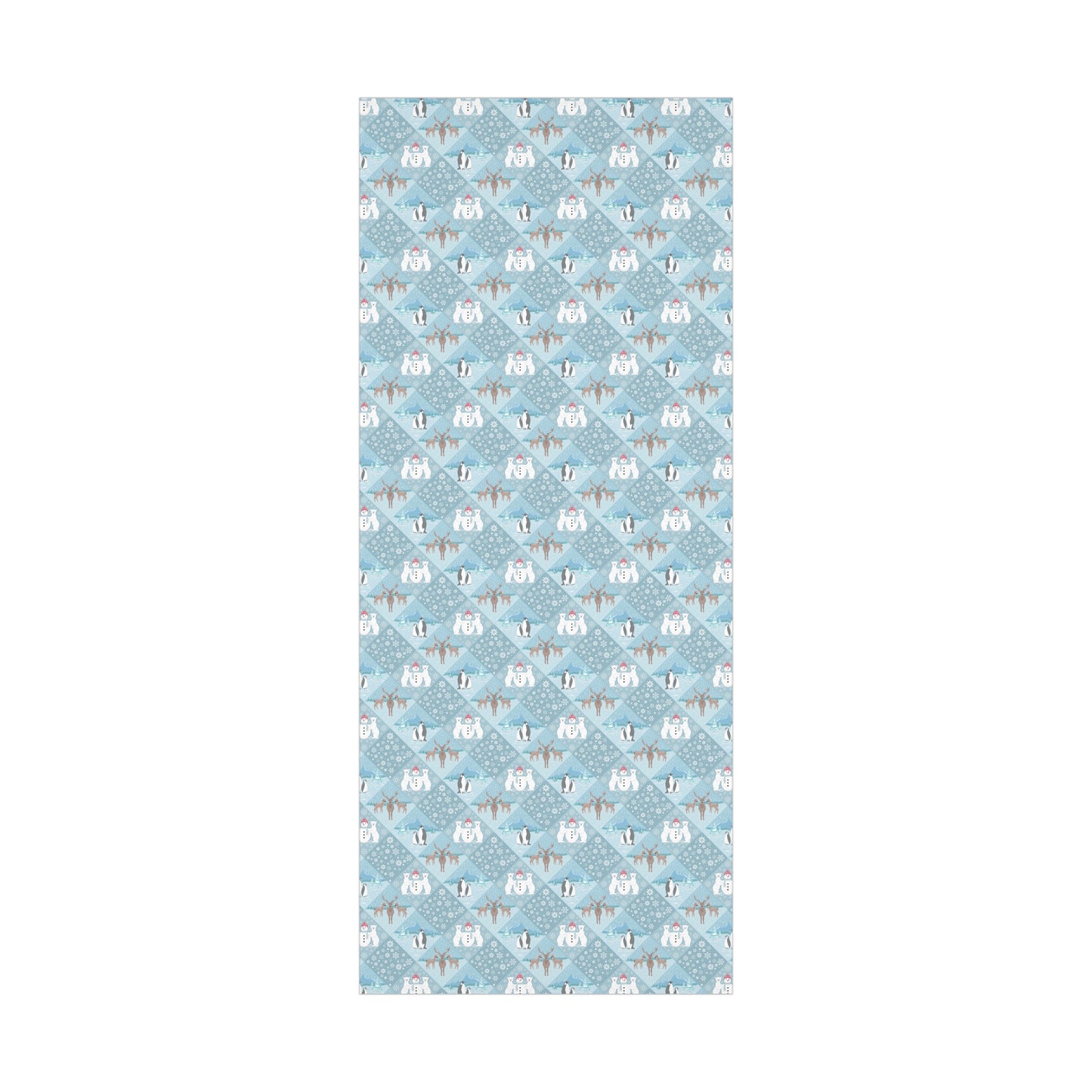 Polar Bear Nordic Christmas Patchwork Wrapping Paper, Classic Penguin Christmas Gift Wrap Roll, Holiday Gift Wrap, Christmas Paper, Gift