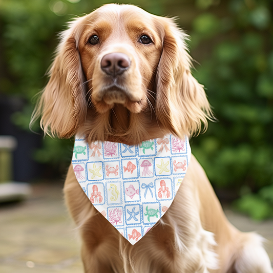 Hand Sketched Summer Line Art Dog Bandana, Summer Dog Apparel, Summer Dog, Nautical Beach Dog Bandana