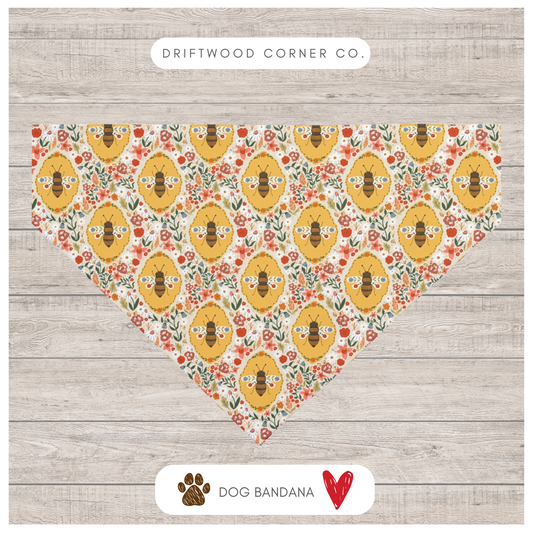 Cottagecore Summer Honey Bees Dog Bandana, Summer Dog Apparel, Summer Dog, Farmhouse Rustic Dog Bandana