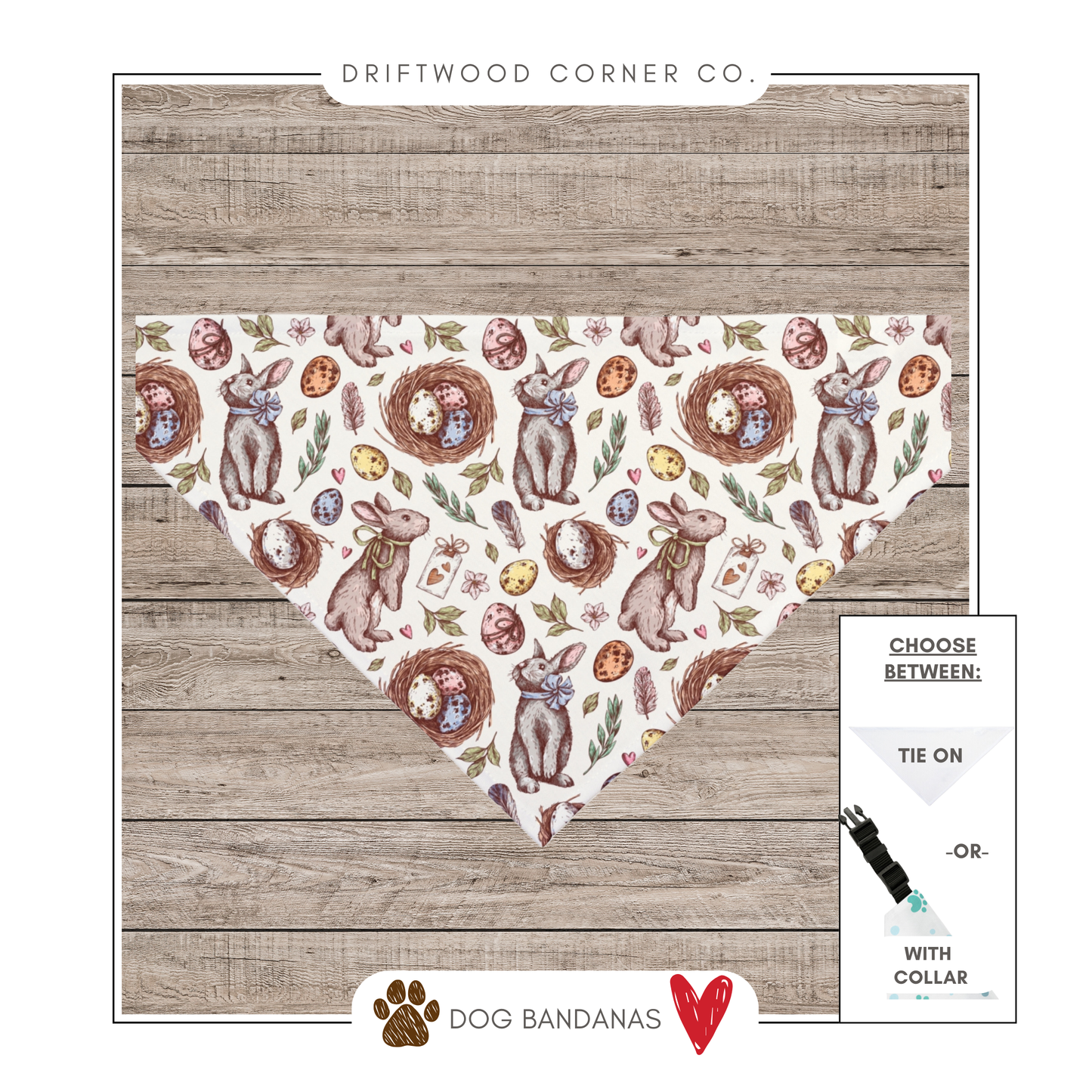 Hand Sketched Easter Bunny Dog Bandana, Easter Dog Bandana