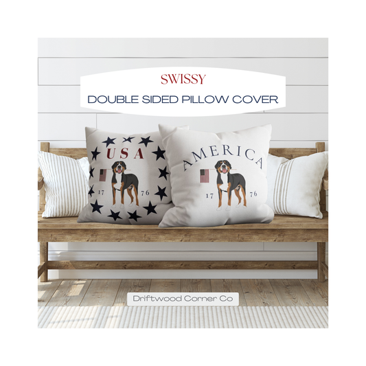 Double Sided Patriotic Greater Swiss Mountain Dog with 2 Different Summer Graphics, Swissy, GSMD