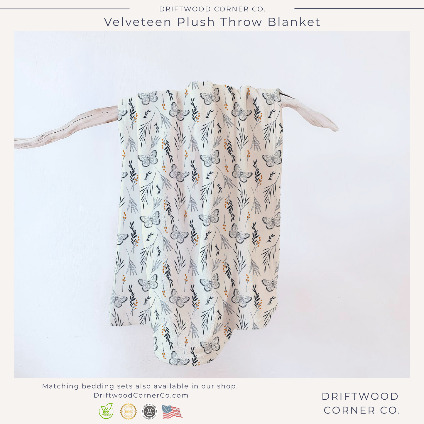 Autumn Botanicals & Butterflies Velveteen Plush Blanket