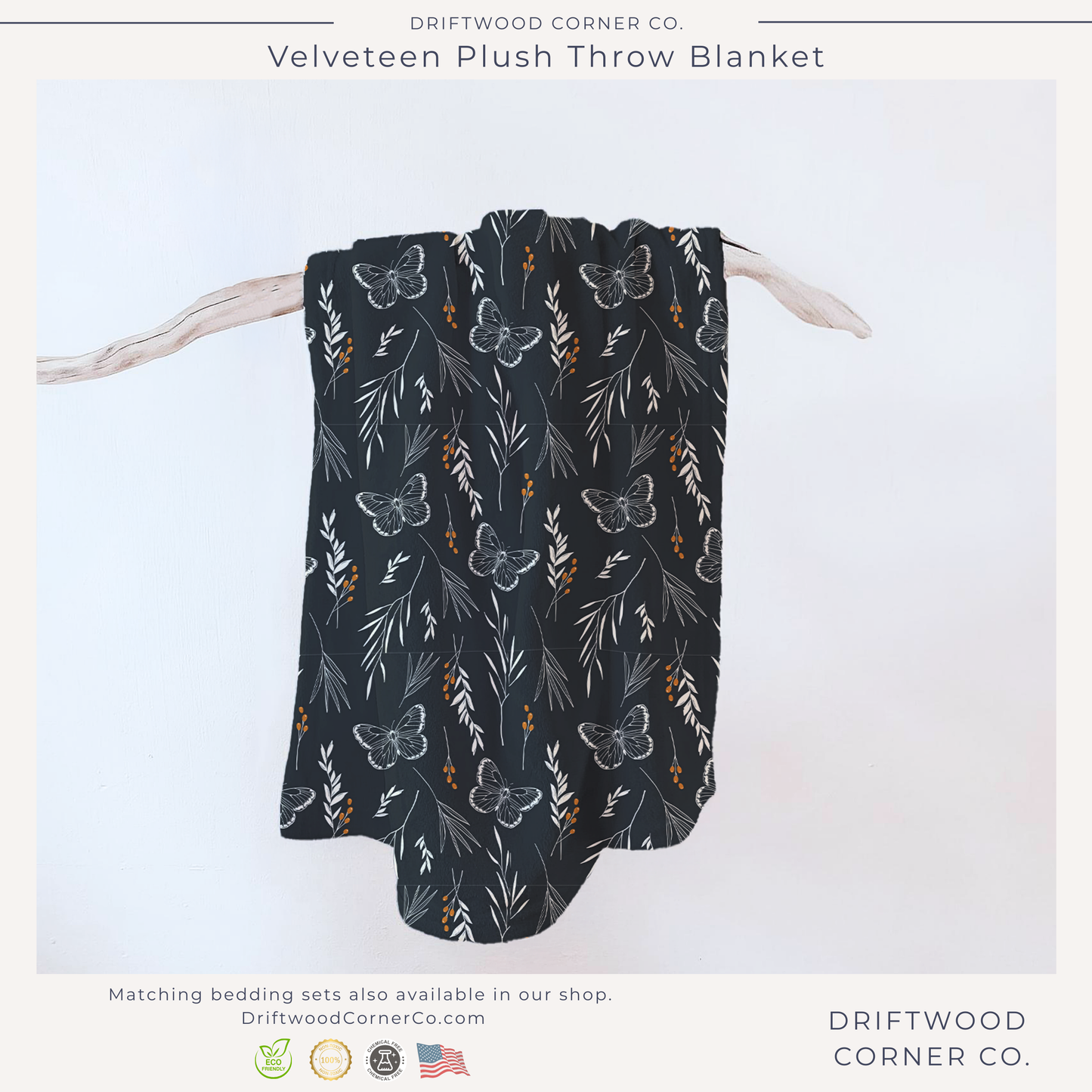 Autumn Botanicals & Butterflies Velveteen Plush Blanket