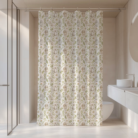 Spring Rabbit Easter Shower Curtain Toile Cottage Shower Curtain Botanical Shower Curtain Spring Bath Decor