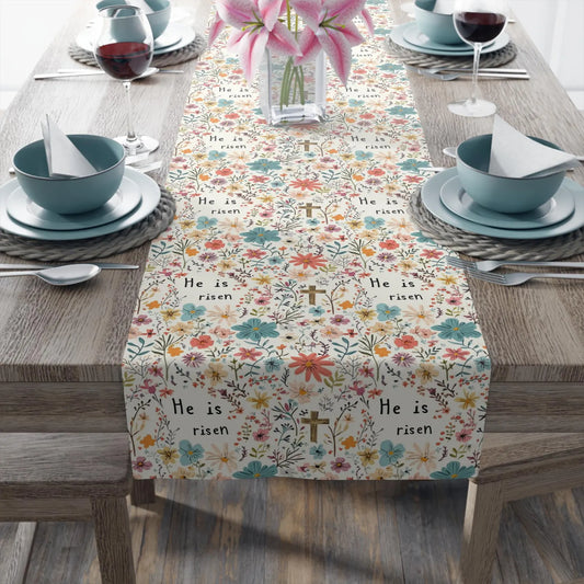 He is Risen Easter Table Runner, Custom Easter Table Runner, Easter Tablecloth, Spring Table Decor, Christian Easter Decor