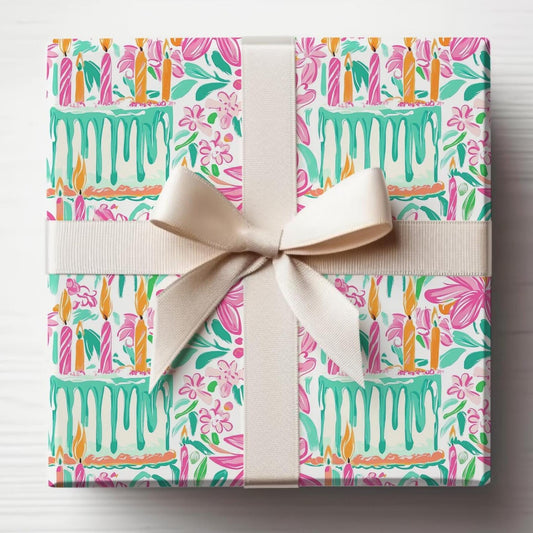 Floral Preppy Birthday Wrapping Paper