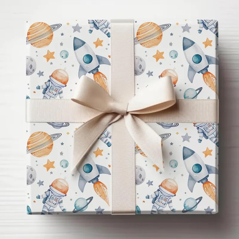 Space Astronaut Kids Wrapping Paper, Baby Shower Gift Wrap Roll, Birthday Gift Wrap, Boys Birthday