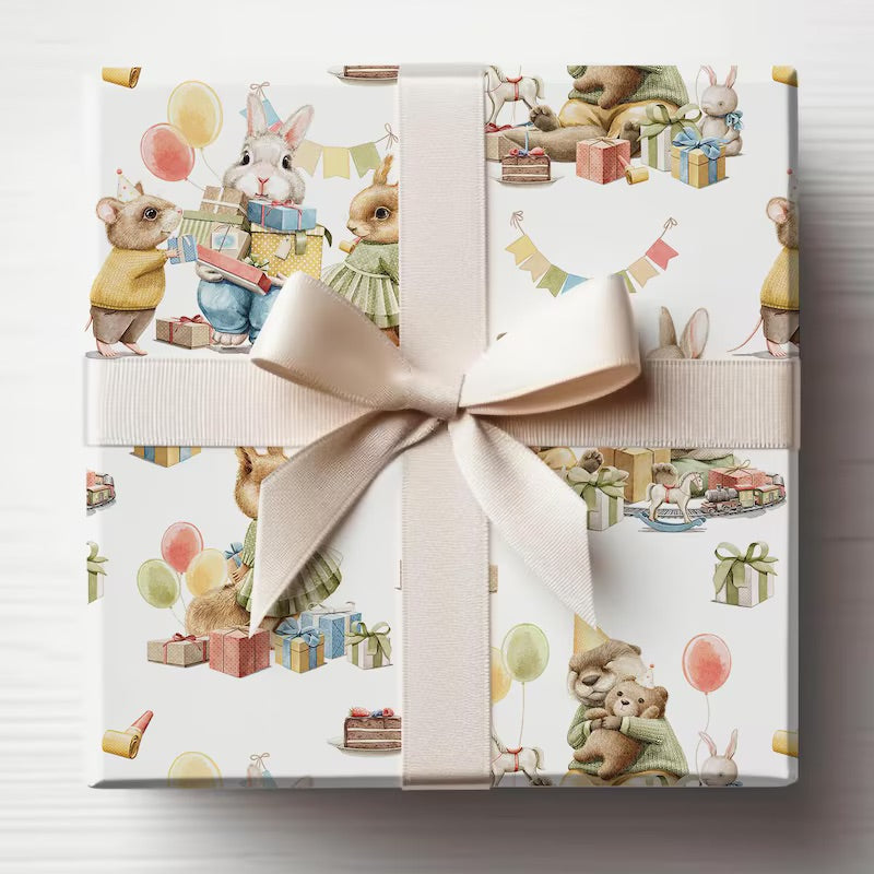 Vintage Rabbit and Animals Birthday Wrapping Paper