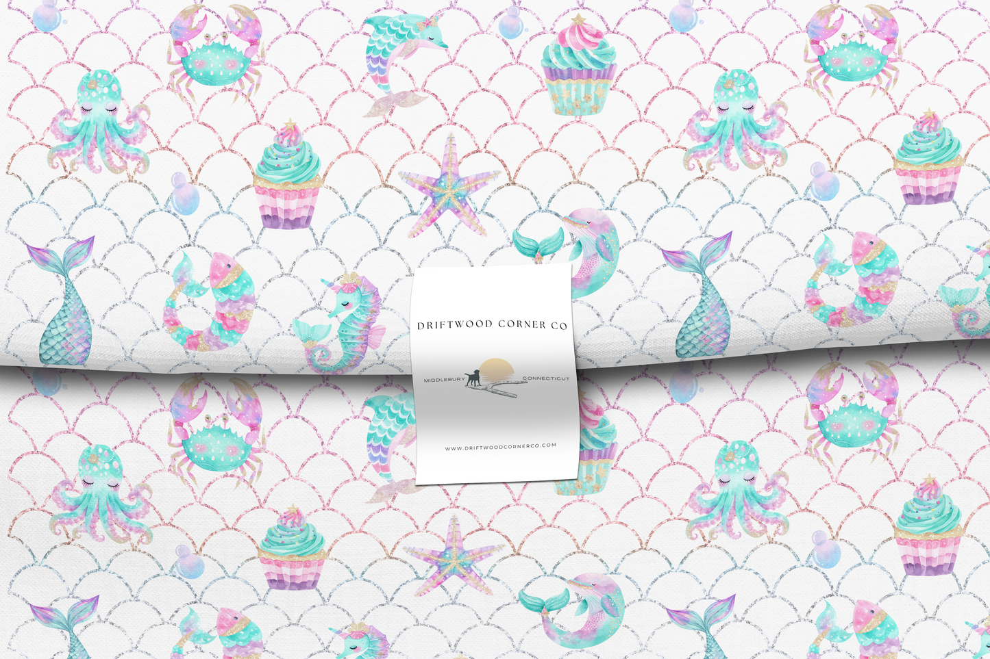 Colorful Mermaid Cupcakes and Sea Animals Wrapping Paper