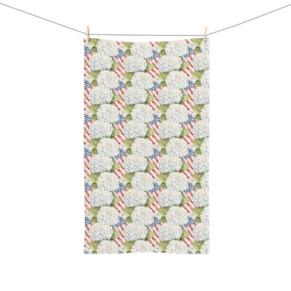 Patriotic Hydrangea Summer Hand Towel