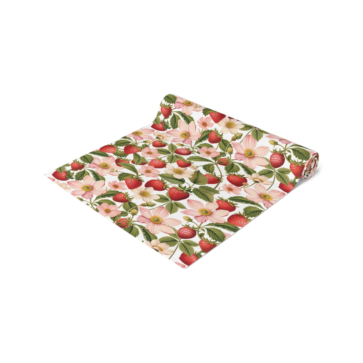 Summer Strawberry & Pink Flowers Table Runner