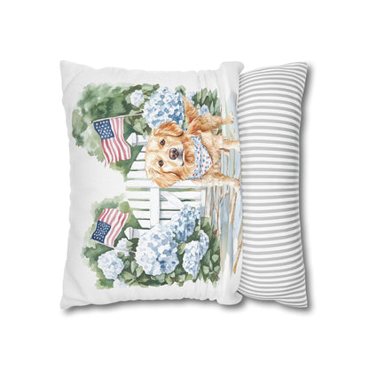 Summer Golden Retriever Pillow Cover, Double Sided, Hand drawn, Watercolor Golden Retriever Patriotic Pillow Cover