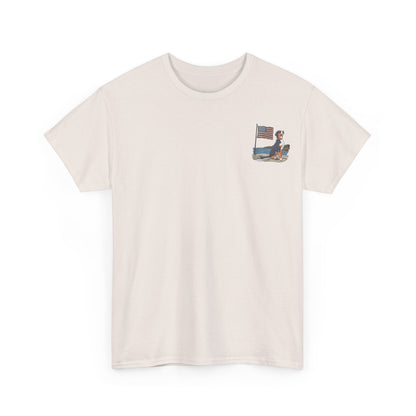 Double Sided Version of our 2025 New Summer Swissy Unisex Tshirt, Greater Swiss Mountain Dog Patriotic Flag Shirt, Cartoon Swissy Character