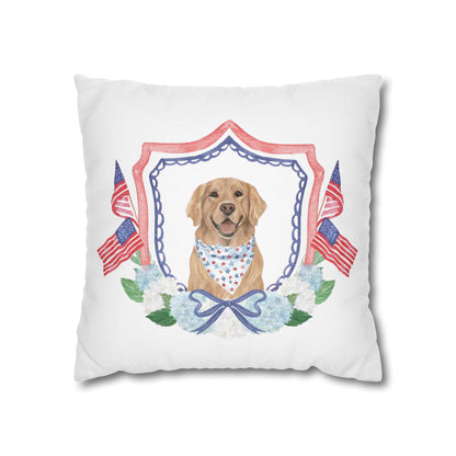Summer Golden Retriever Pillow Cover, Double Sided, Hand drawn, Watercolor Golden Retriever Patriotic Pillow Cover