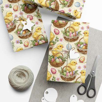 Easter Chicks and Baskets Wrapping Paper, Adorable Chicks Gift Wrap, Wrapping Paper, Easter Gift, Easter Basket, Easter Rabbit