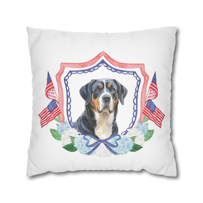 Summer Swissy in the USA, Greater Swiss Mountain Dog Pillow Cover, Hand Drawn, Double-Sided Graphics, Swissy, GSMD