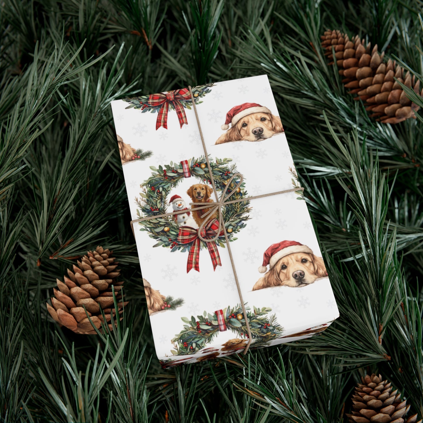 Golden Retriever Christmas Wrapping Paper, Retriever Dogs Christmas Gift Wrap, Holiday Present Packaging, Traditional Christmas