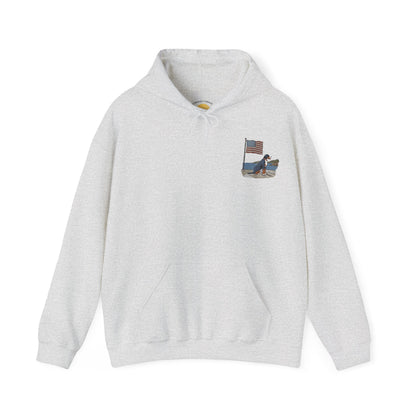 Double Graphic, "Summer Swissy" version of our 2025 New Summer Swissy Unisex Hooded Sweatshirt, Swissy Summer Hoodie, Greater Swiss Mountain Dog, Cartoon Swissy Character