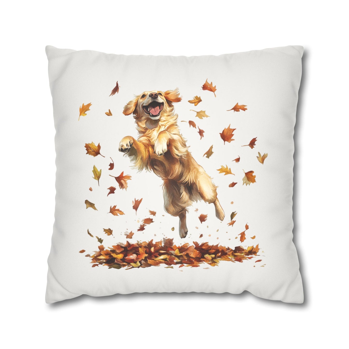 Faux Suede Golden Retriever Fall Pillow Cover