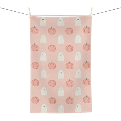 Peach Not So Spooky Ghost Tea Towel, Halloween Kitchen Decor, Fall Dish Cloth, Autumn Home Gift, Cute Pumpkin Towel