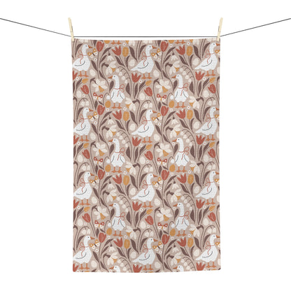 Autumn Geese Microfiber Tea Towel - Fall Wildflower Botanical Dish Cloth