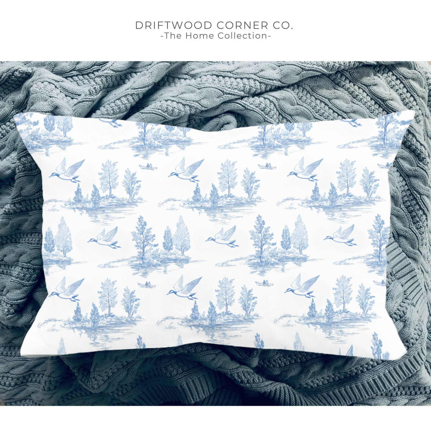 Blue Sketched Lake Scenery Sham or Pillowcase