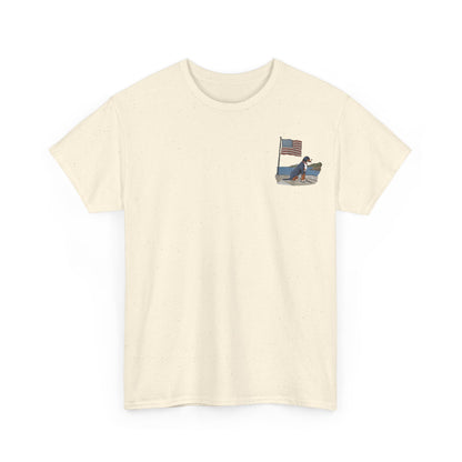 Double Sided Version w/ text "Summer Swissy" Version of our 2025 New Summer Swissy Unisex Tshirt, Greater Swiss Mountain Dog Patriotic Flag Shirt, Cartoon Swissy Character