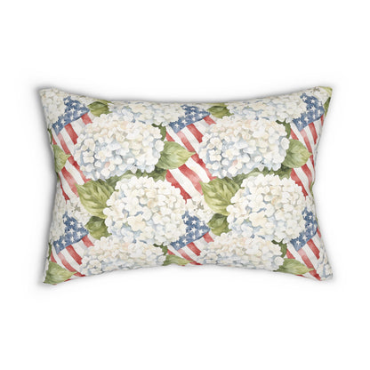 Patriotic Hydrangea Lumbar Pillow with Cover, Summer Farmhouse Decor, Double Sided Graphics