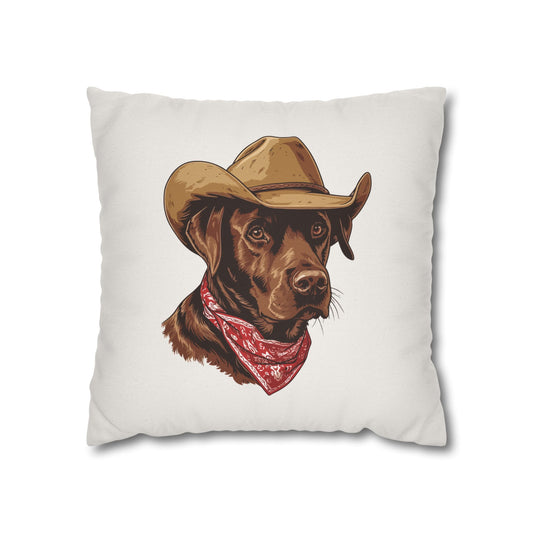 Chocolate Lab, Labrador Retriever, Western Cowboy, Double Sided Pillow Cover