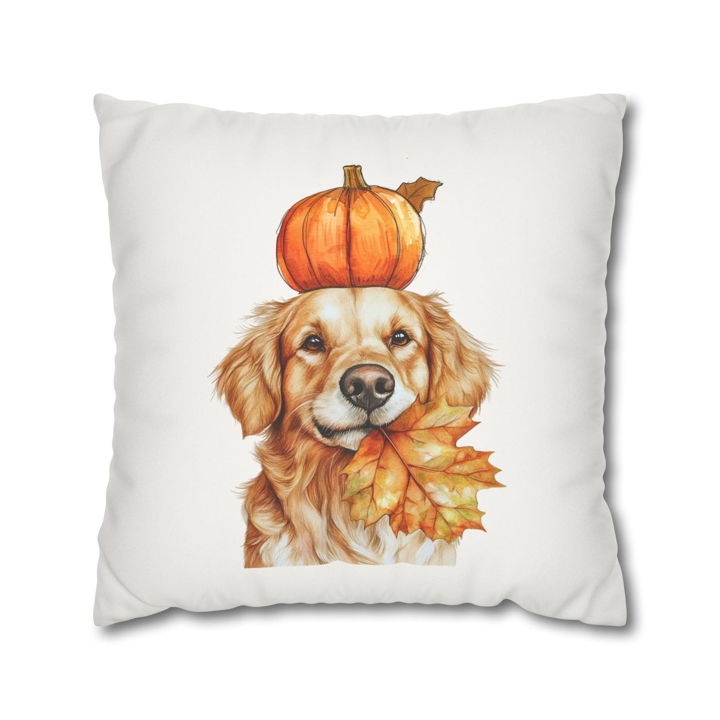 Faux Suede Golden Retriever Fall Pillow Cover