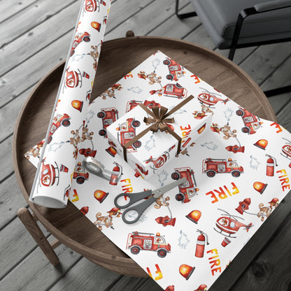 Fire Department Birthday Wrapping Paper, Fire Trucks Gift Wrap Roll, Birthday Gift Wrap, Gifts for Kids, Firehouse, Fire Dog