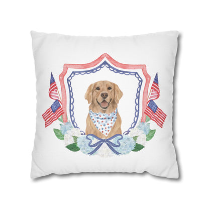 Summer Golden Retriever Pillow Cover, Double Sided, Hand drawn, Watercolor Golden Retriever Patriotic Pillow Cover