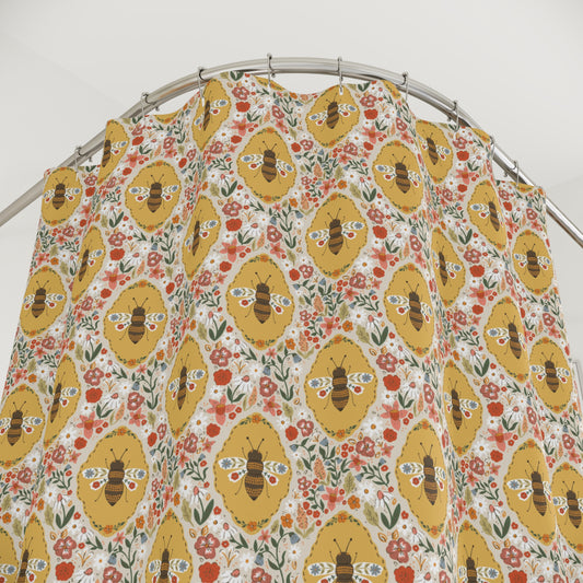 Cottagecore Summer Honey Bees Shower Curtain