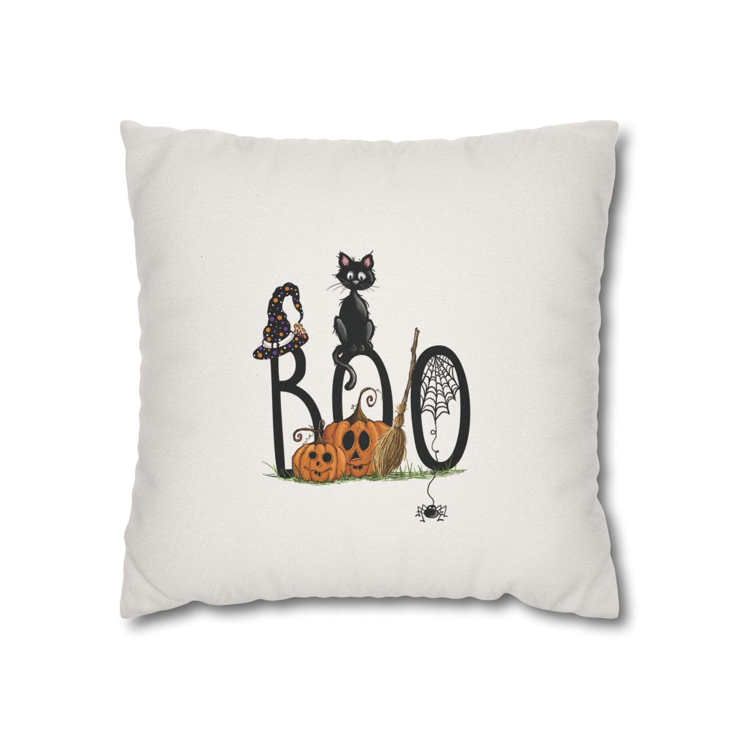 Halloween Boo Black Cat Pillow Cover