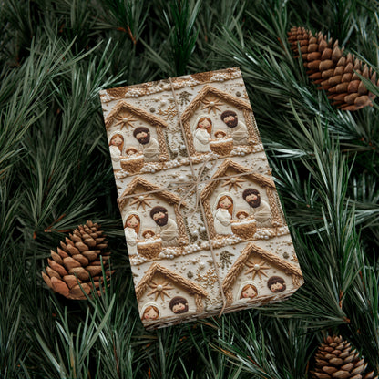 Faux Embroidered Natvity Scene, Christmas Wrapping Paper, Christmas Gift Wrap, Christmas Gifts, Christmas Nativity Wrapping Paper