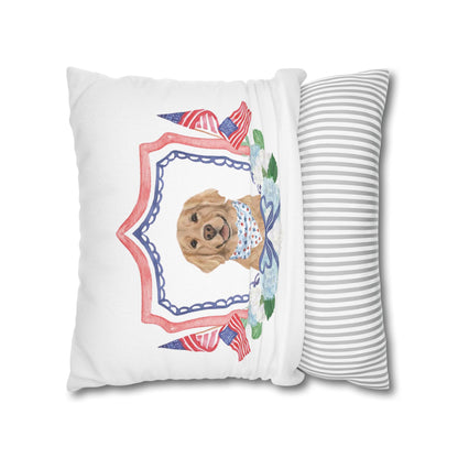 Summer Golden Retriever Pillow Cover, Double Sided, Hand drawn, Watercolor Golden Retriever Patriotic Pillow Cover
