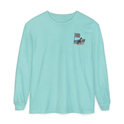 2025 New Summer Swissy Unisex *Long Sleeve* With Text "Summer Swissy" Comfort Colors Brand Shirt, Greater Swiss Mountain Dog Flag Shirt, Cartoon Swissy Character