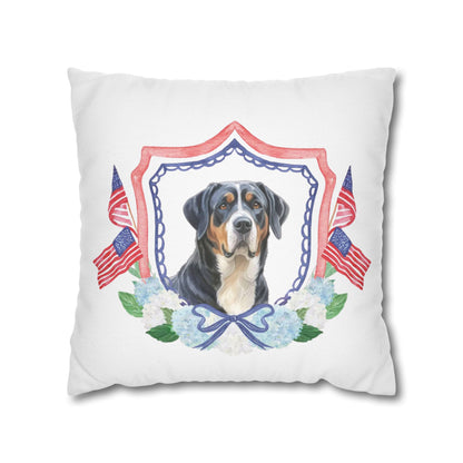 Summer Swissy in the USA, Greater Swiss Mountain Dog Pillow Cover, Hand Drawn, Double-Sided Graphics, Swissy, GSMD