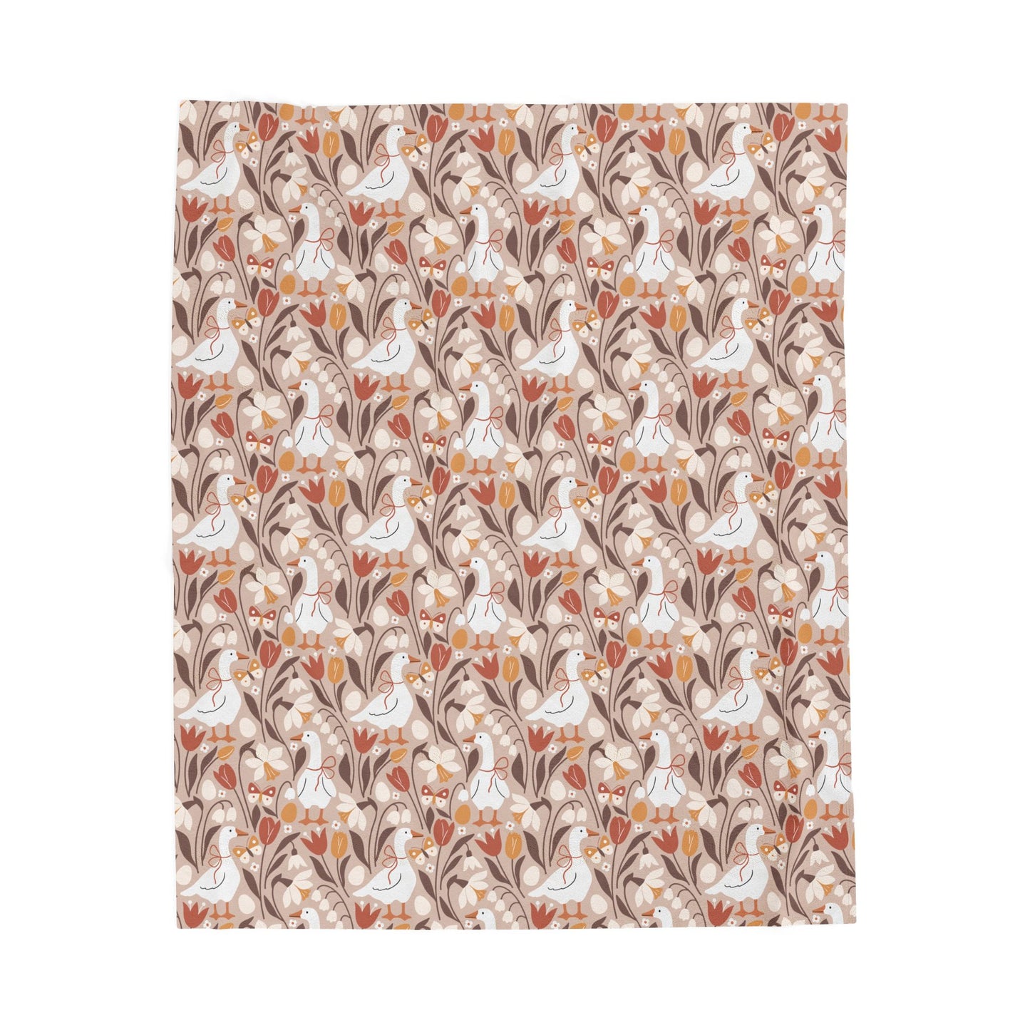 Autumn Goose Meadow Fall Harvest Velveteen Plush Blanket | Hand Drawn Throw, Cozy Bedding, Floral Print Home Decor, Gift for Nature Lovers,