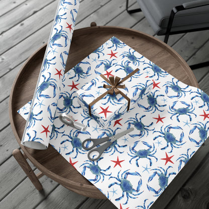 Summer Patriotic Blue Crabs Wrapping Paper