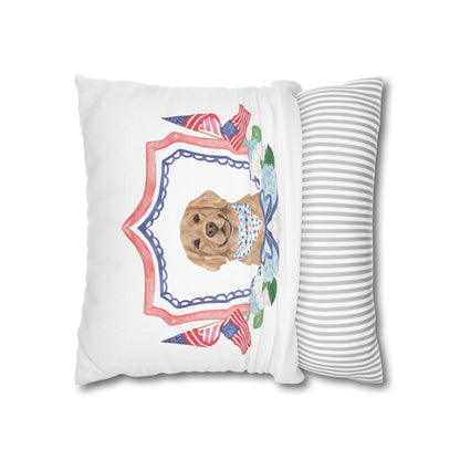 Summer Golden Retriever Pillow Cover, Double Sided, Hand drawn, Watercolor Golden Retriever Patriotic Pillow Cover