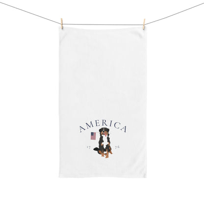 Bernese Mountain Dog Summer Patriotic Hand Towel for Bath and Kitchen