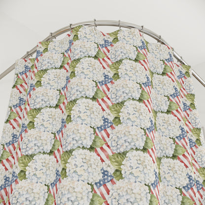 Patriotic Hydrangea Summer Curtain, Fourth of July Bathroom Decor, 4th of July Farmhouse Home, Guest Bath, Vacation, Boat House