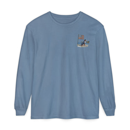 2025 New Summer Swissy Unisex *Long Sleeve* With Text "Summer Swissy" Comfort Colors Brand Shirt, Greater Swiss Mountain Dog Flag Shirt, Cartoon Swissy Character