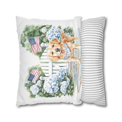 Summer Golden Retriever Pillow Cover, Double Sided, Hand drawn, Watercolor Golden Retriever Patriotic Pillow Cover