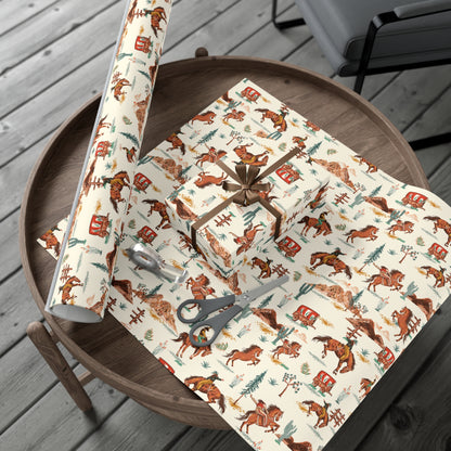 Wild West Cowgirl Cowboy Wrapping Paper, Desert Cactus Gift Wrap Roll, Birthday Gift Wrap