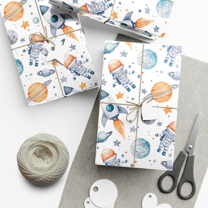 Space Astronaut Kids Wrapping Paper, Baby Shower Gift Wrap Roll, Birthday Gift Wrap, Boys Birthday