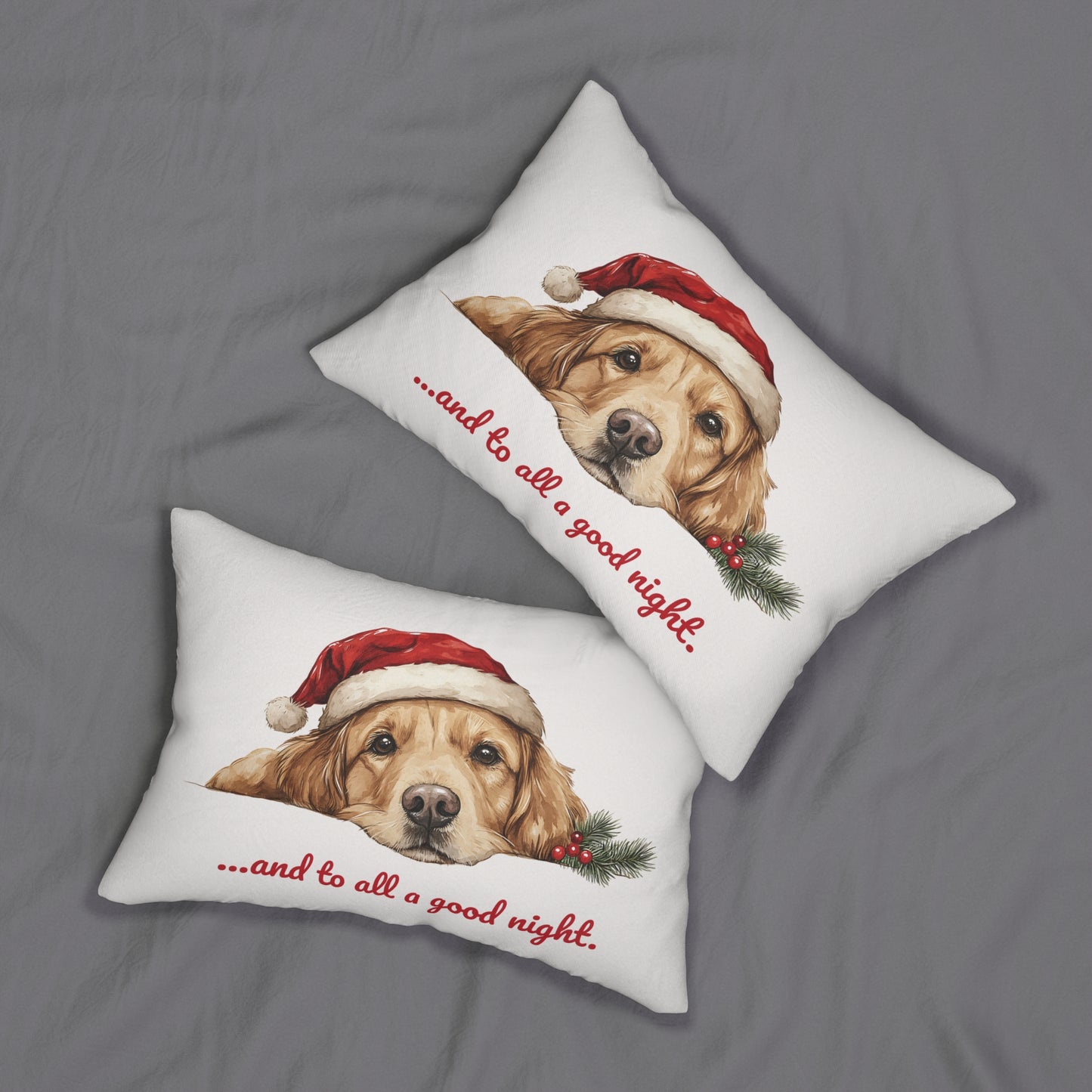 Golden Retriever Christmas Lumbar Pillow & Cover, Oversized Polyester Lumbar Pillow and Cover, Christmas Decor, Golden Retriever Christmas