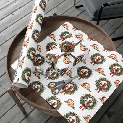 Golden Retriever Christmas Wrapping Paper, Retriever Dogs Christmas Gift Wrap, Holiday Present Packaging, Traditional Christmas